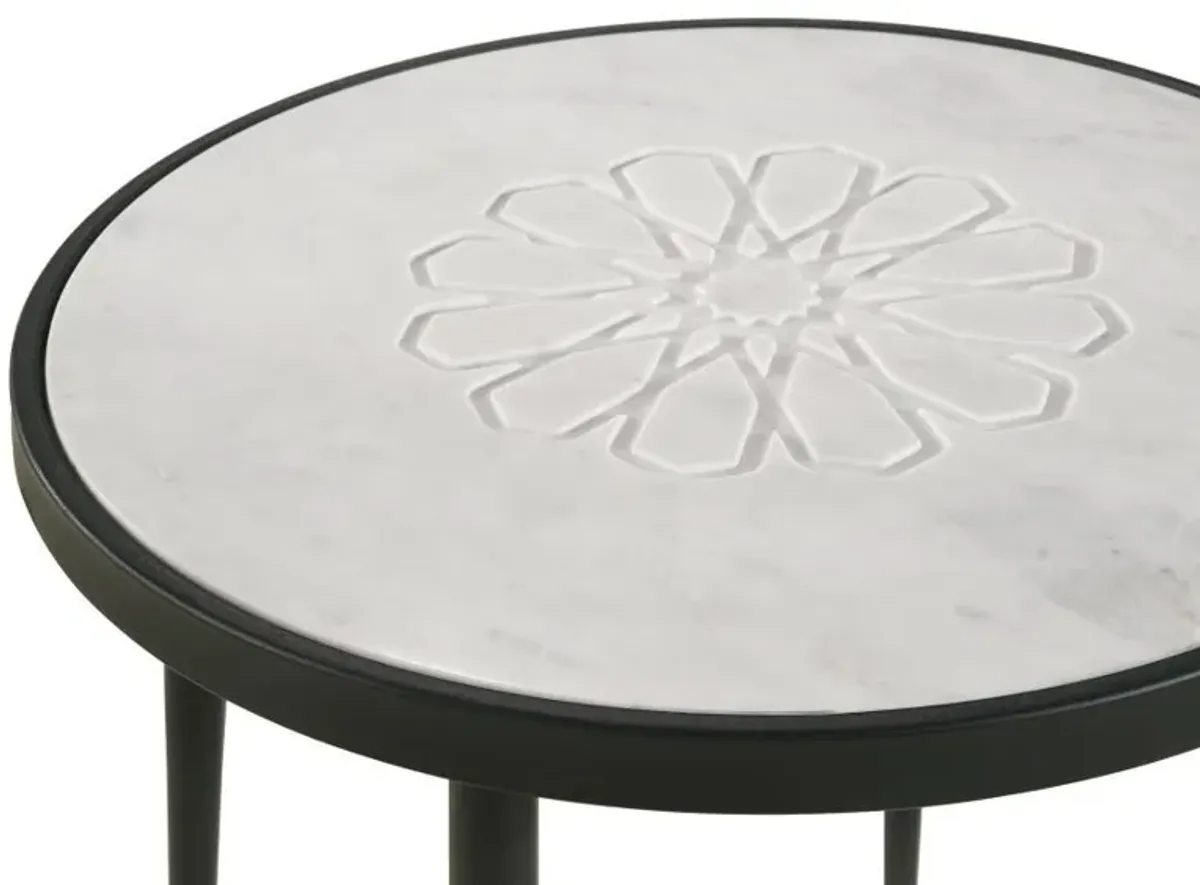 Kofi - Round Marble Top Accent Side Table - White And Black