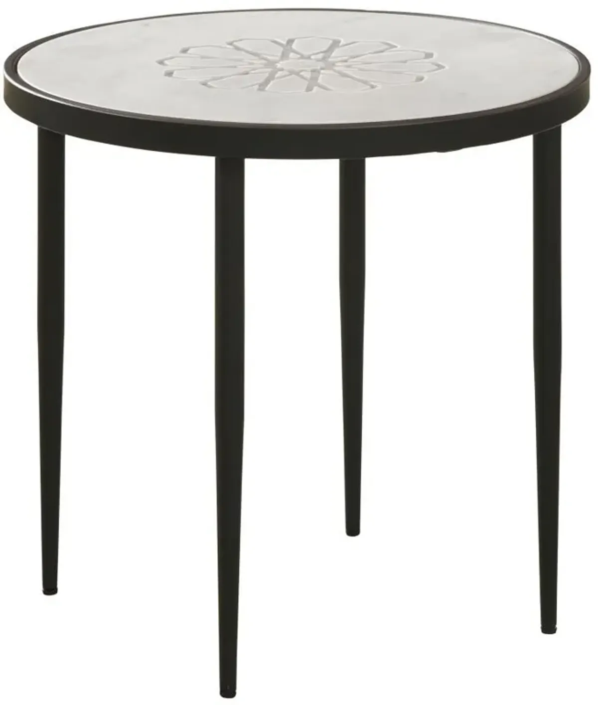 Kofi - Round Marble Top Accent Side Table - White And Black