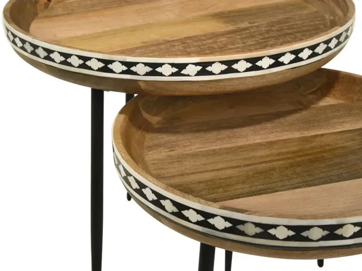 Ollie - 2 Piece Solid Wood Bone Inlay Nesting Table - Natural