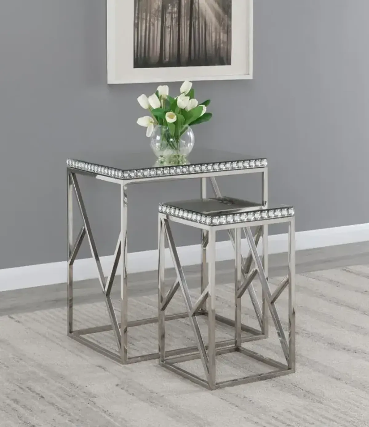 Betsy - 2-Piece Mirrored Stainless Steel Nesting Tables - Silver