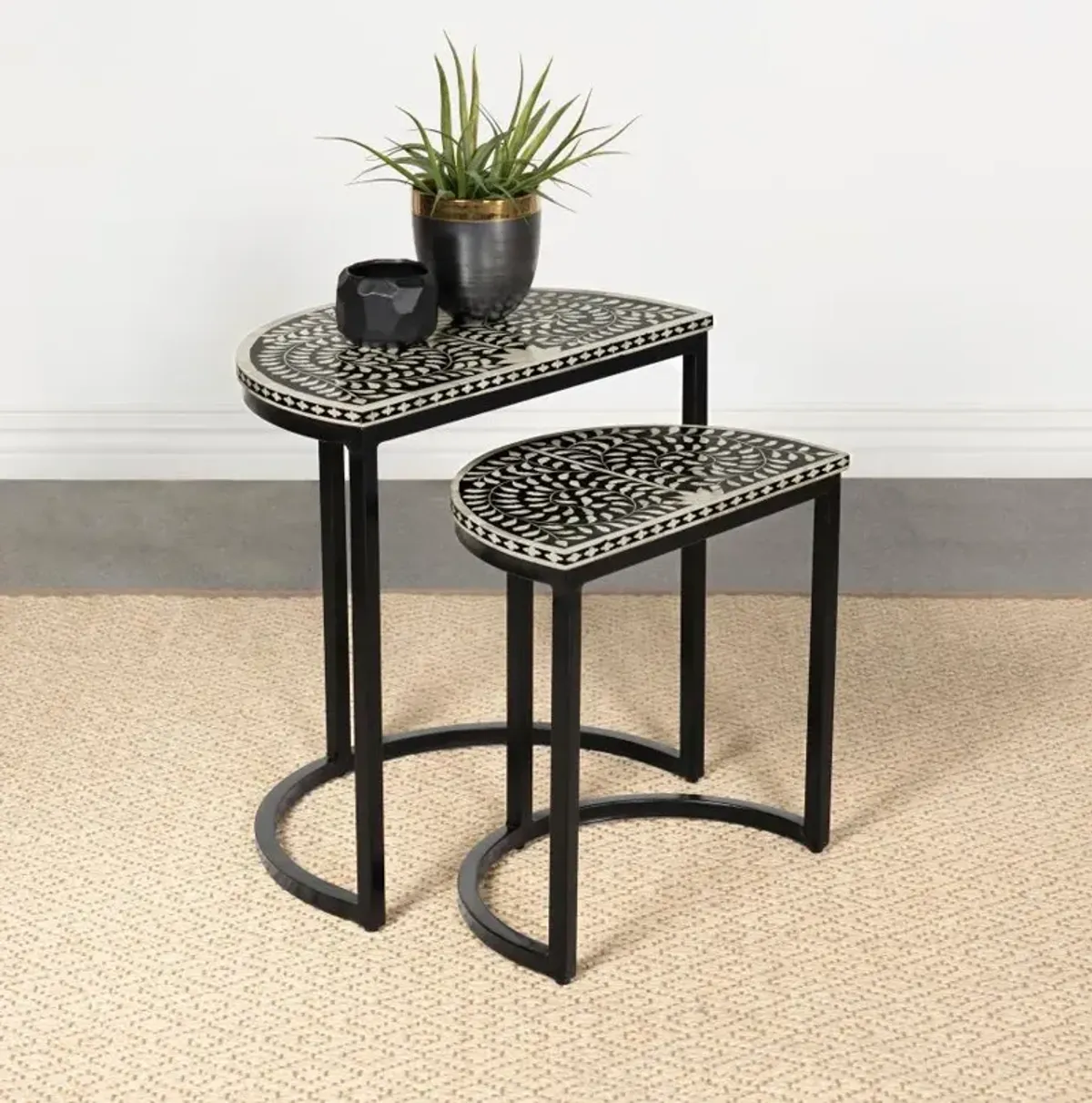 Zakiya - 2 Piece Demilune Nesting Table Set - Black And White