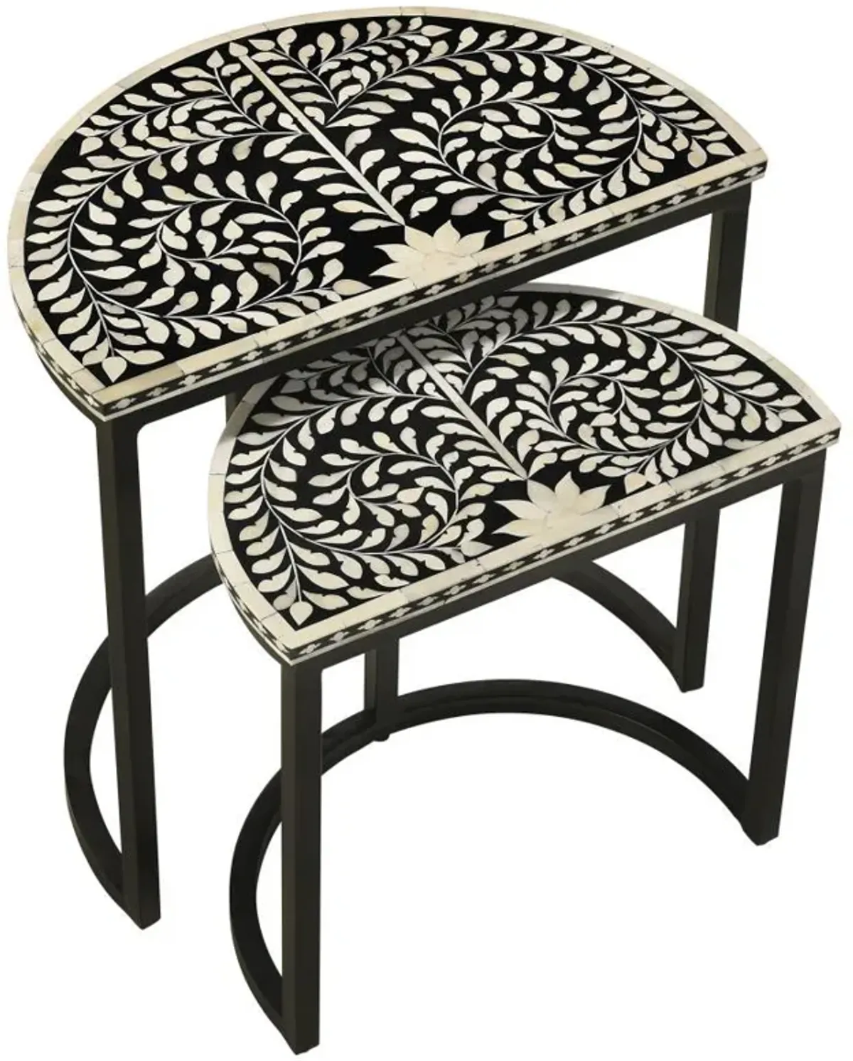 Zakiya - 2 Piece Demilune Nesting Table Set - Black And White