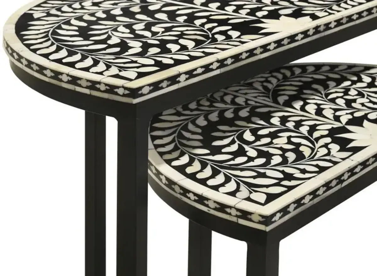 Zakiya - 2 Piece Demilune Nesting Table Set - Black And White