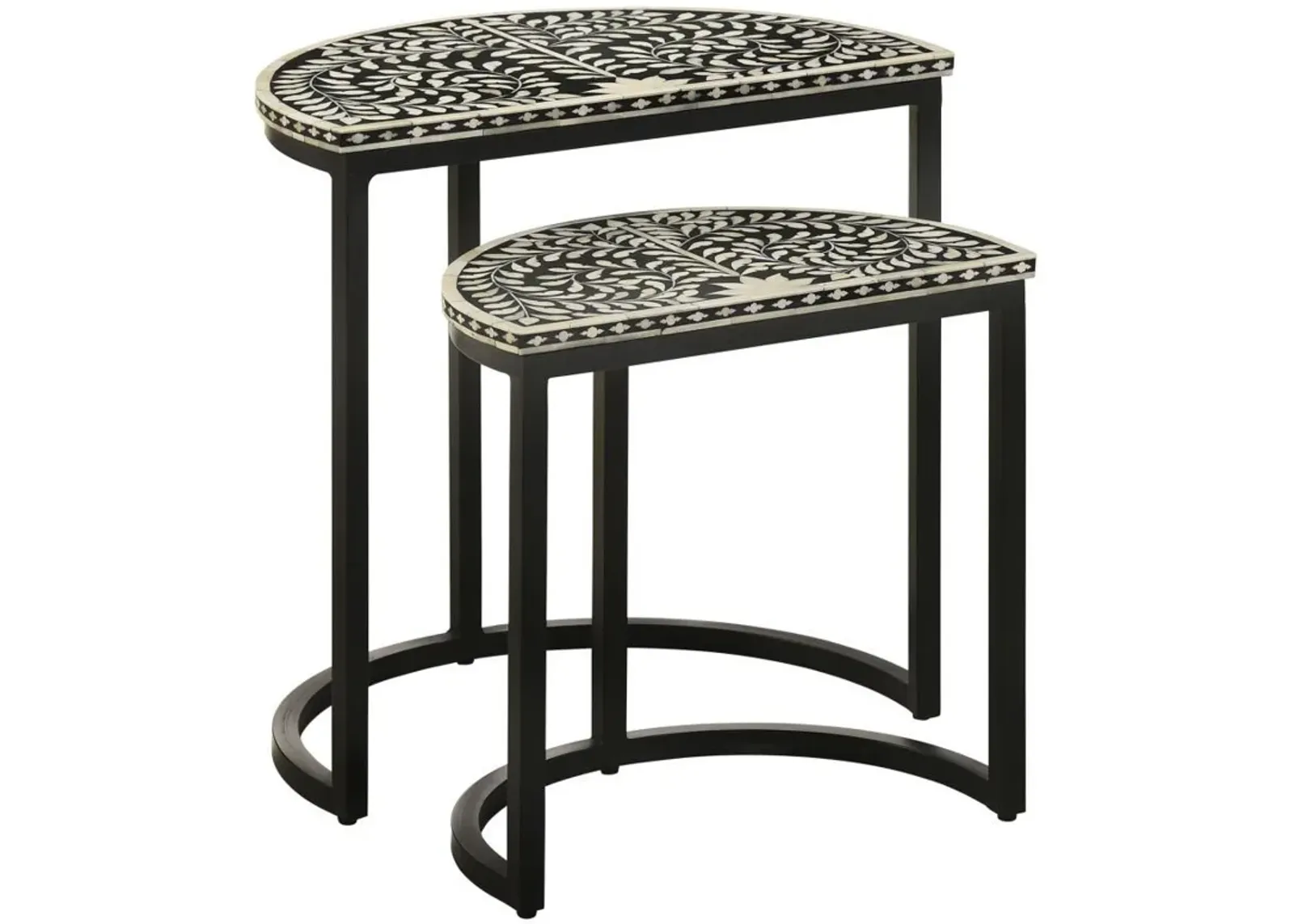 Zakiya - 2 Piece Demilune Nesting Table Set - Black And White