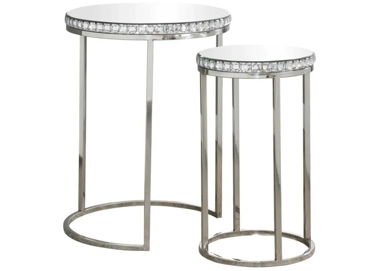 Addison - 2-Piece Round Mirror Top Nesting Tables - Silver