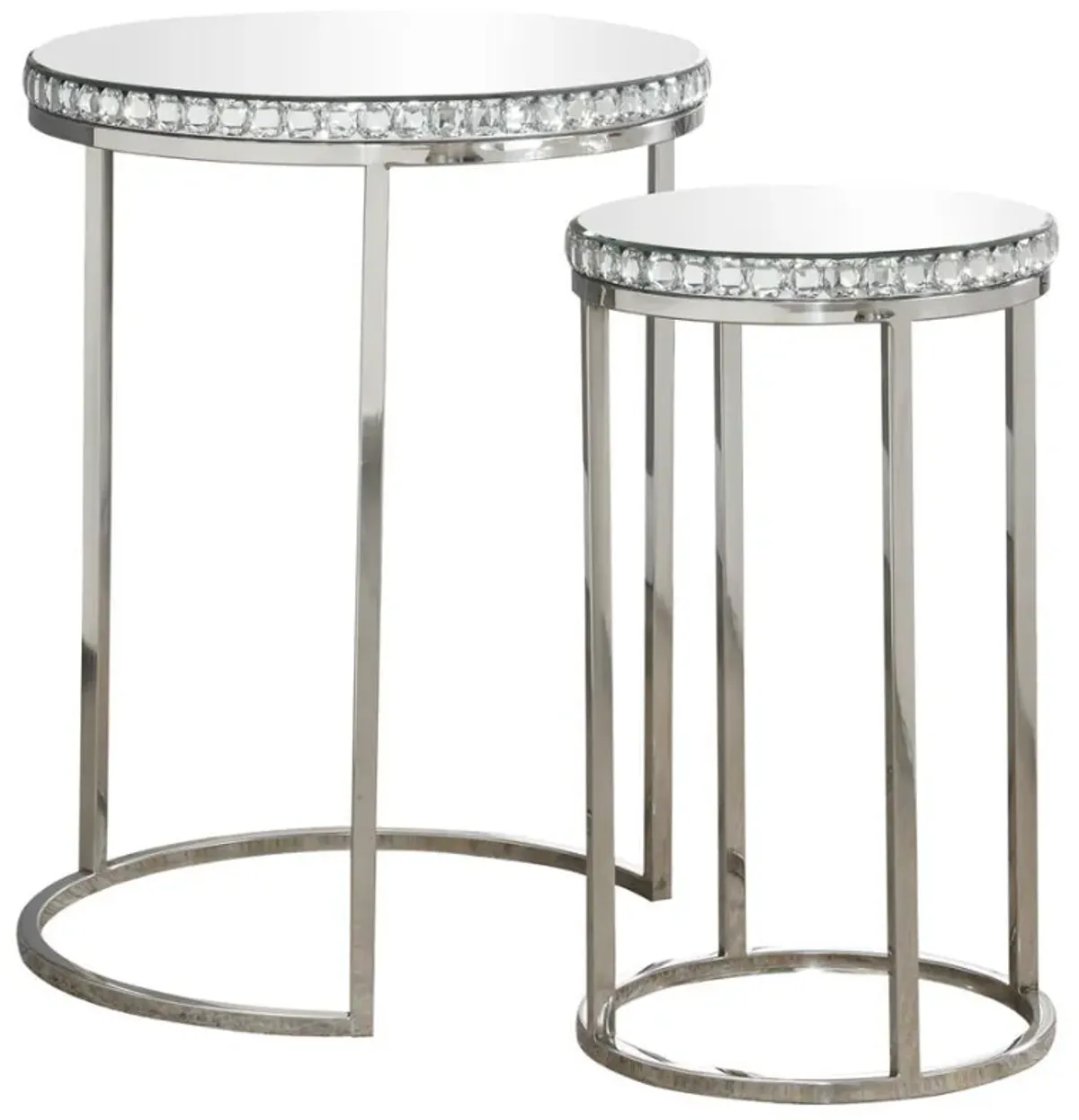 Addison - 2-Piece Round Mirror Top Nesting Tables - Silver