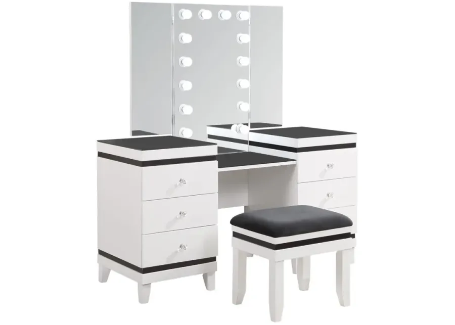 Talei - 6-Drawer Vanity Set With Hollywood Lighting - Black And White