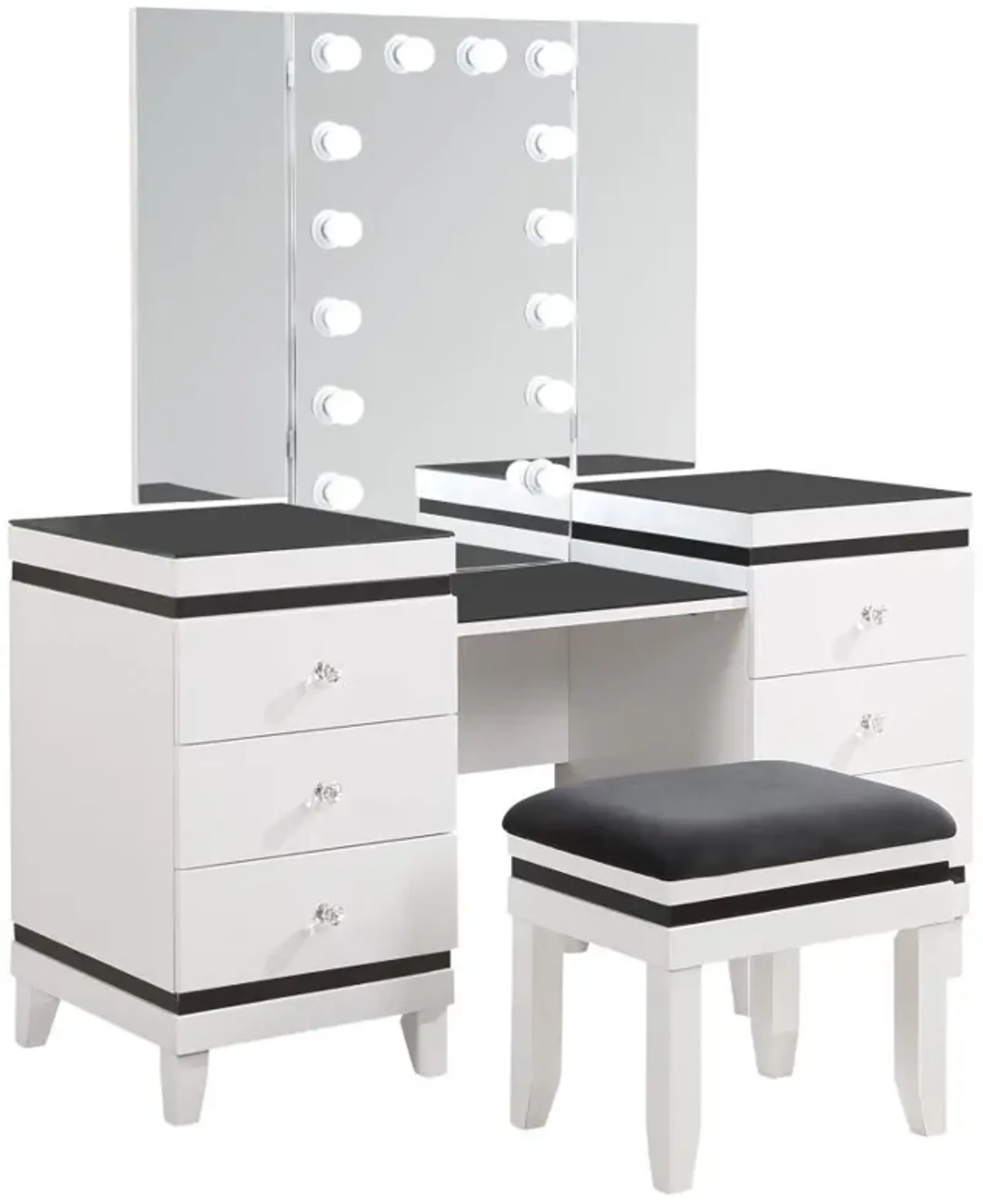 Talei - 6-Drawer Vanity Set With Lighting - Black And White