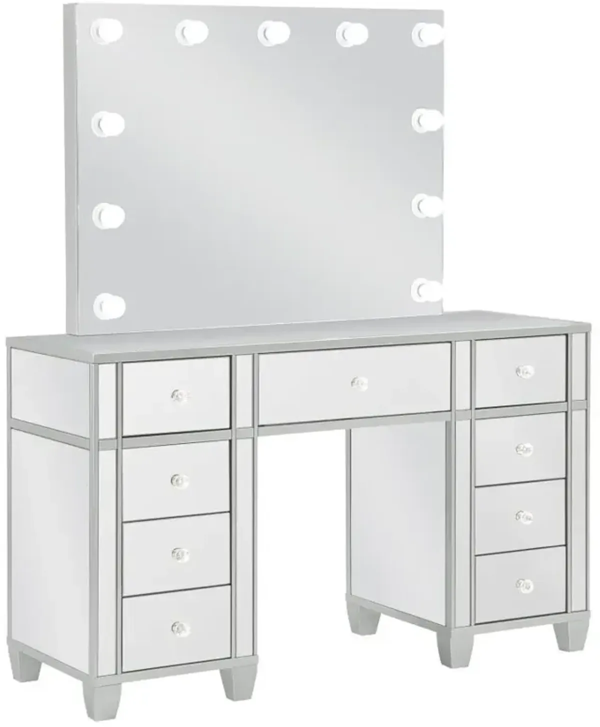 Allora - 9-Drawer Vanity Set With Lighting - Metallic Silver