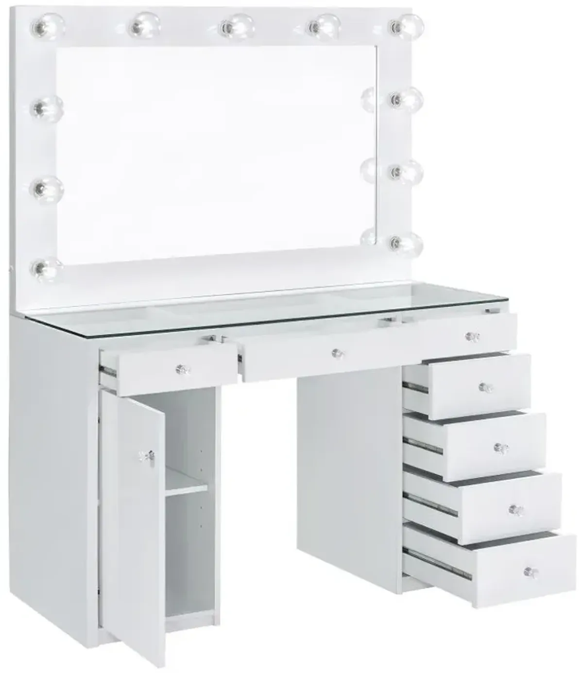 Acena - 7-Drawer Vanity Set With Lighting - White High Gloss