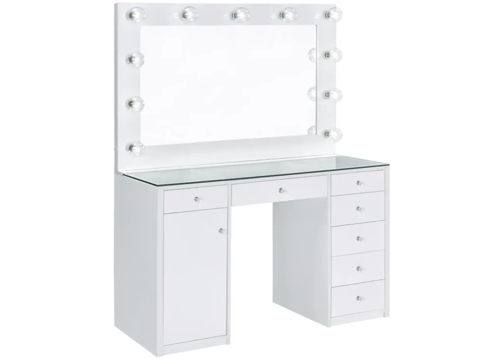 Acena - 7-Drawer Vanity Set With Lighting - White High Gloss