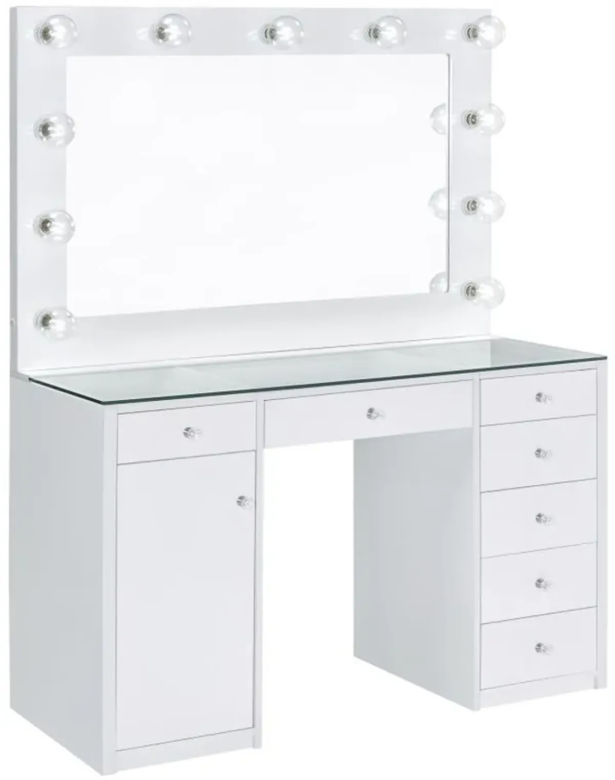 Acena - 7-Drawer Vanity Set With Lighting - White High Gloss