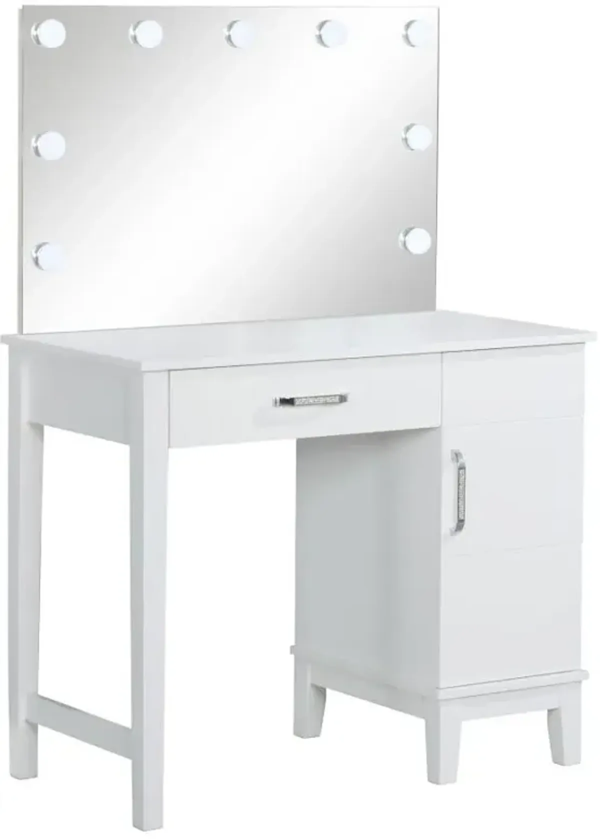 Elijah - Vanity Set With Lighting & Stool - White And Dark Gray