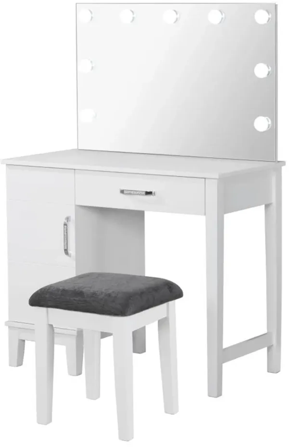 Elijah - Vanity Set With Lighting & Stool - White And Dark Gray