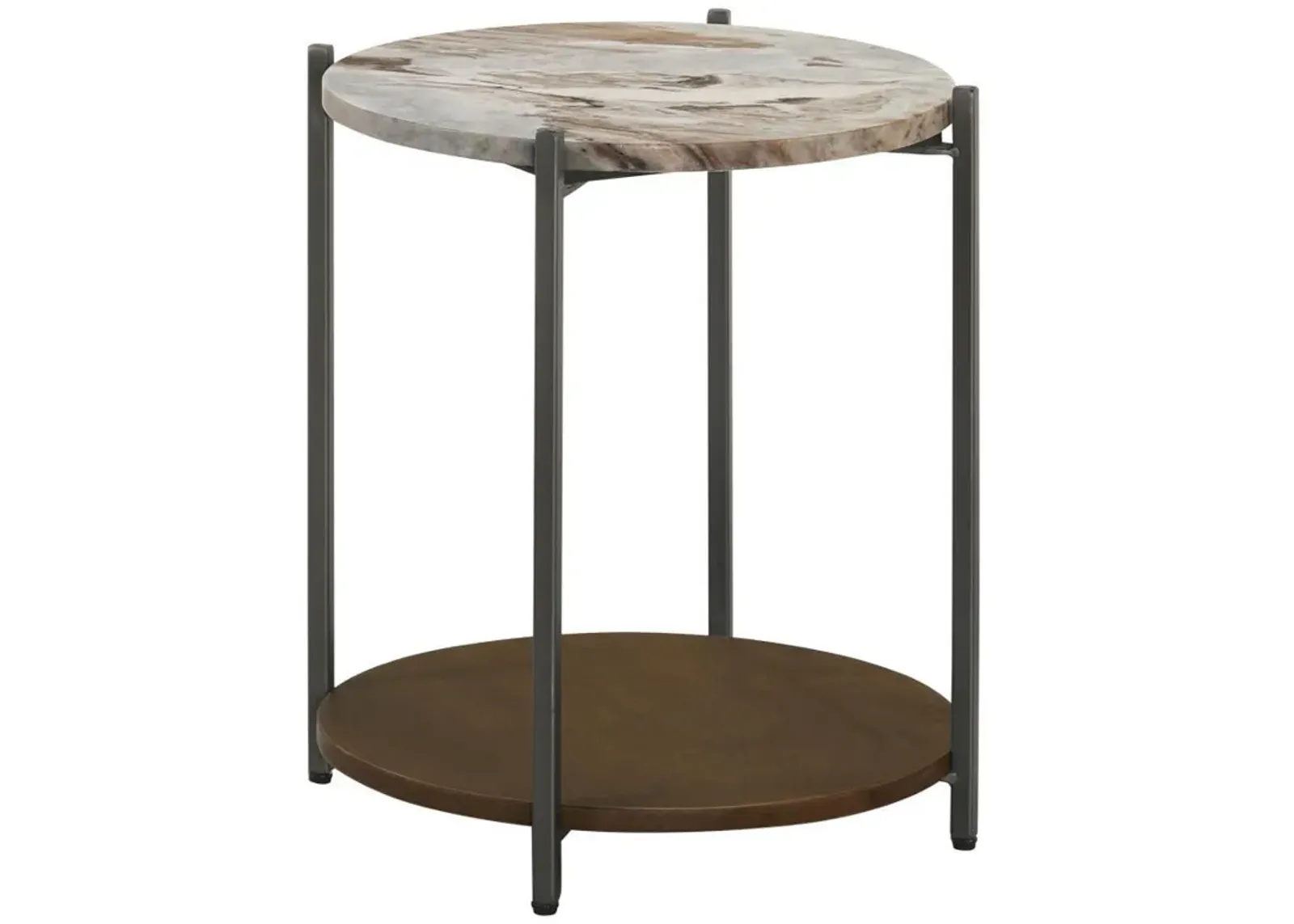 Noemie - Round Marble Top Accent Side Table - White And Gunmetal