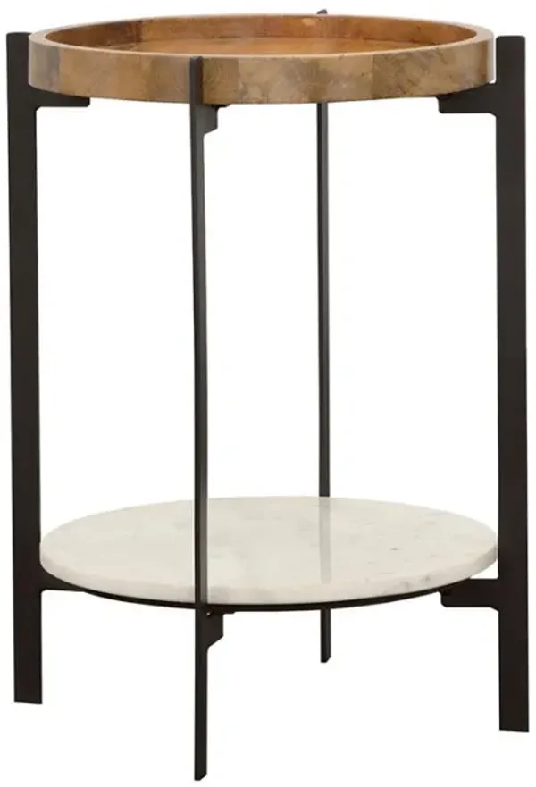 Adhvik - Round Side Table With Marble Shelf - Natural And Black