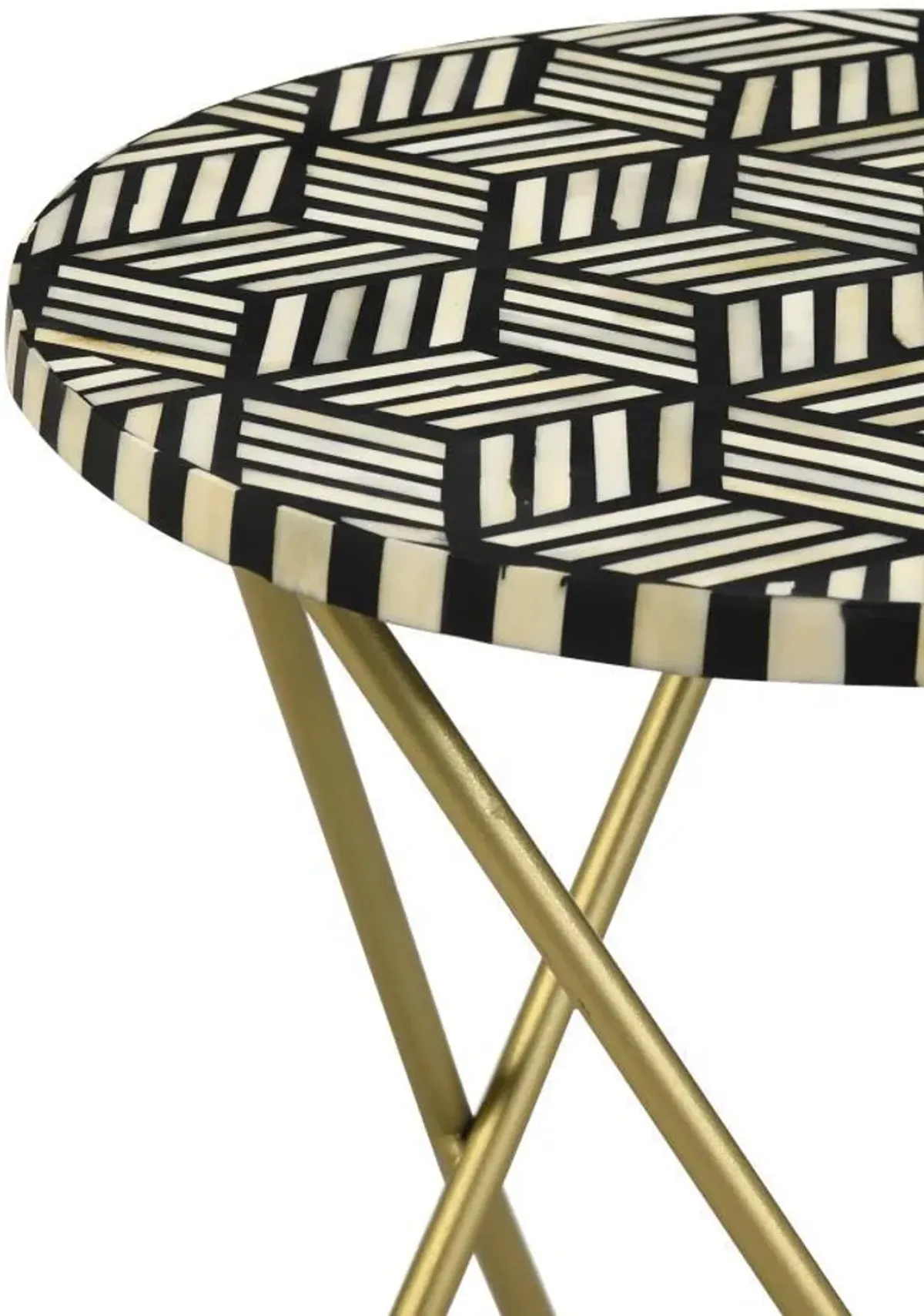 Xenia - Round Bone Inlay Accent Side Table - White And Gold