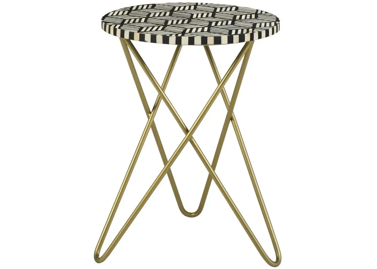 Xenia - Round Bone Inlay Accent Side Table - White And Gold