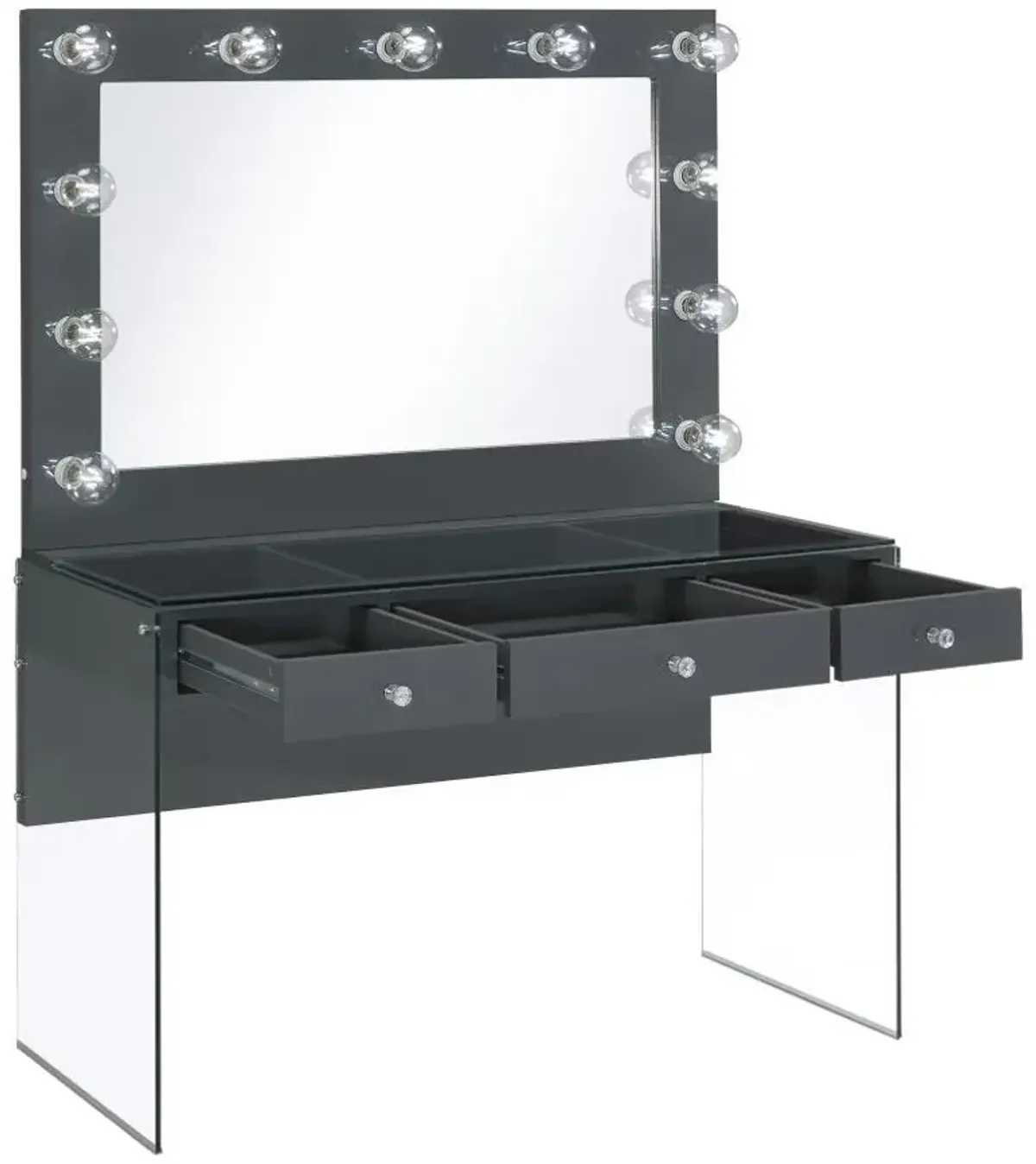 Afshan - 3-Drawer Vanity Set With Lighting - Gray High Gloss