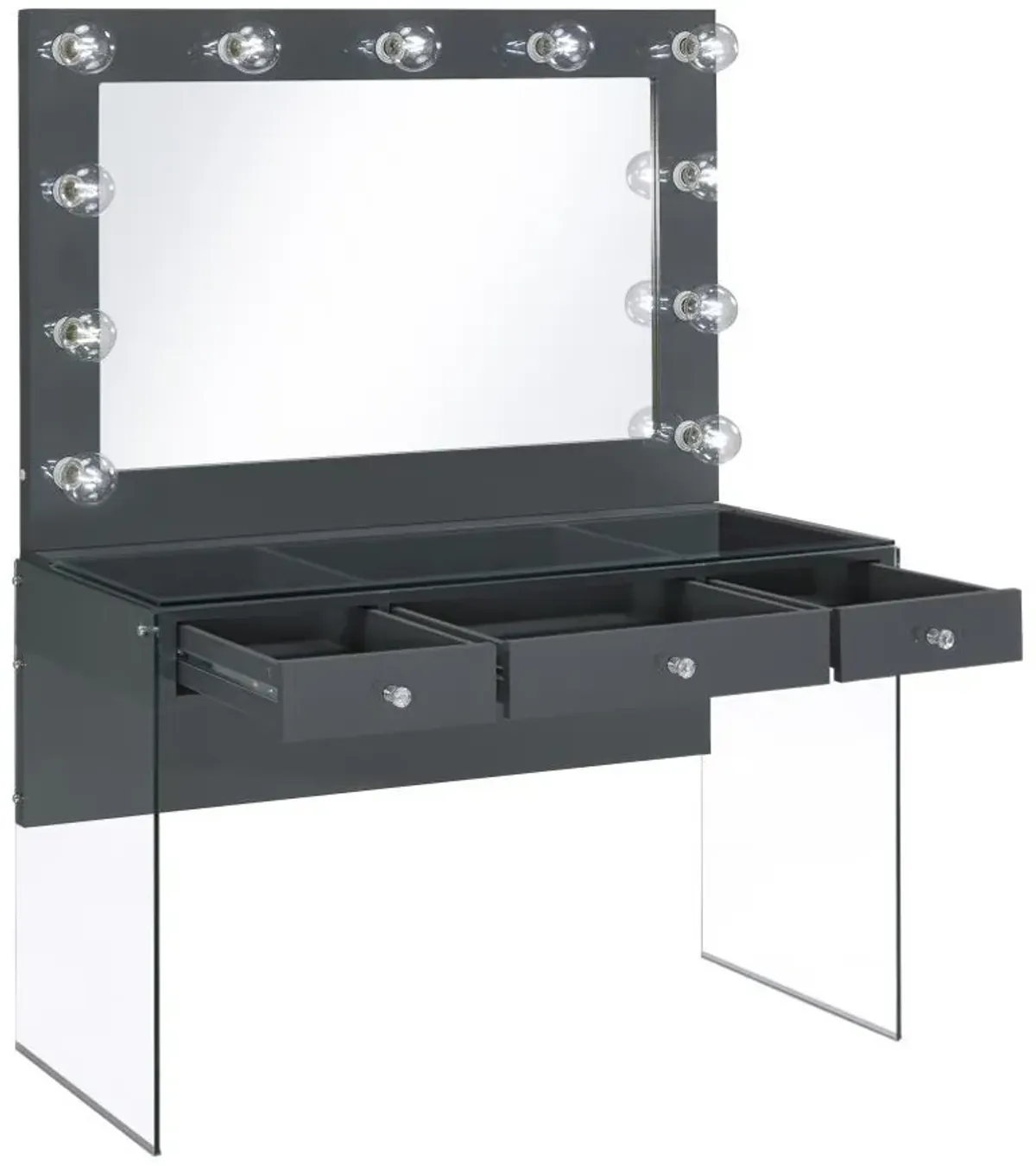 Afshan - 3-Drawer Vanity Set With Lighting - Gray High Gloss