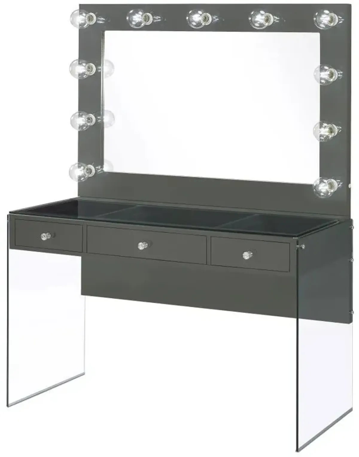 Afshan - 3-Drawer Vanity Set With Lighting - Gray High Gloss