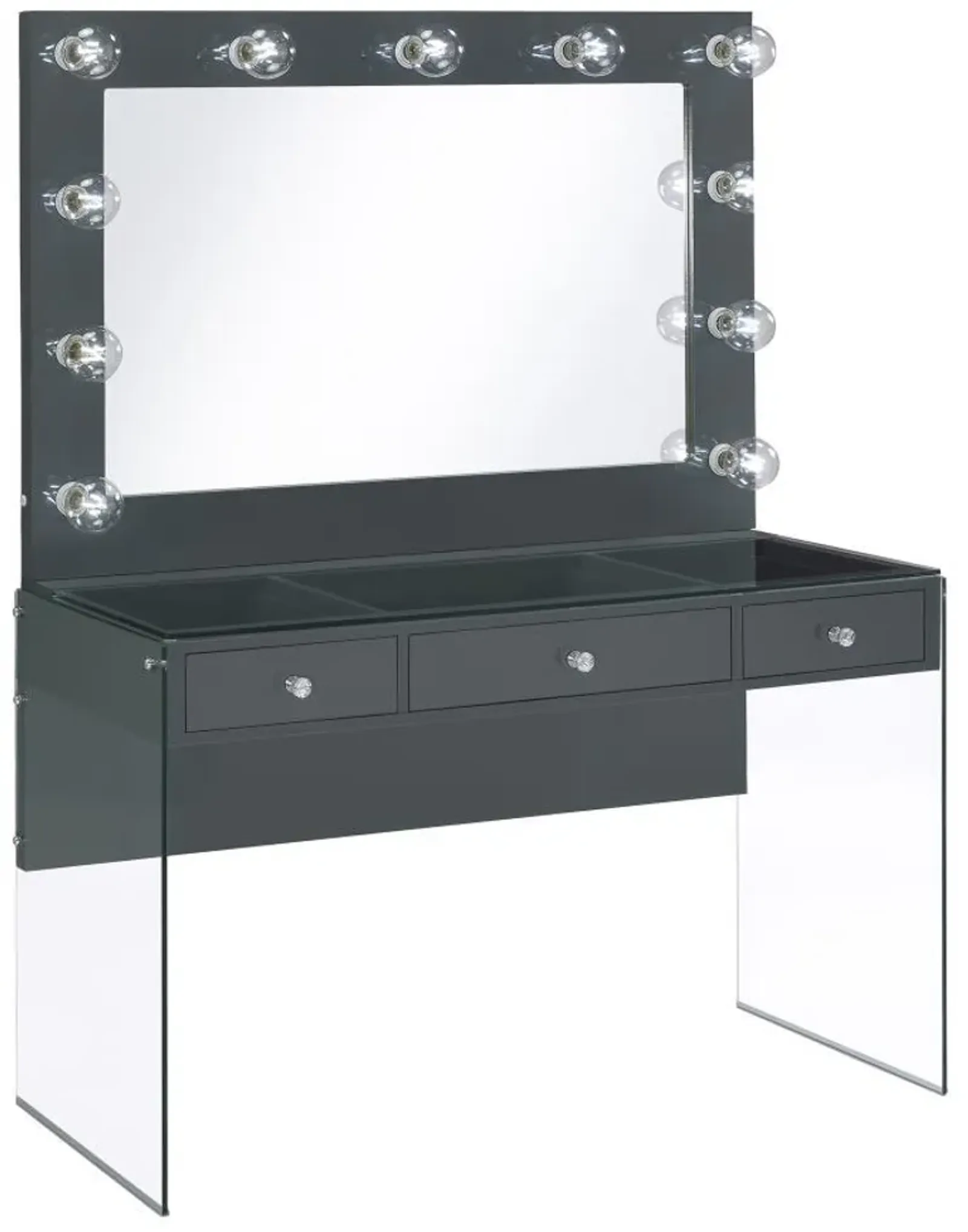 Afshan - 3-Drawer Vanity Set With Lighting - Gray High Gloss