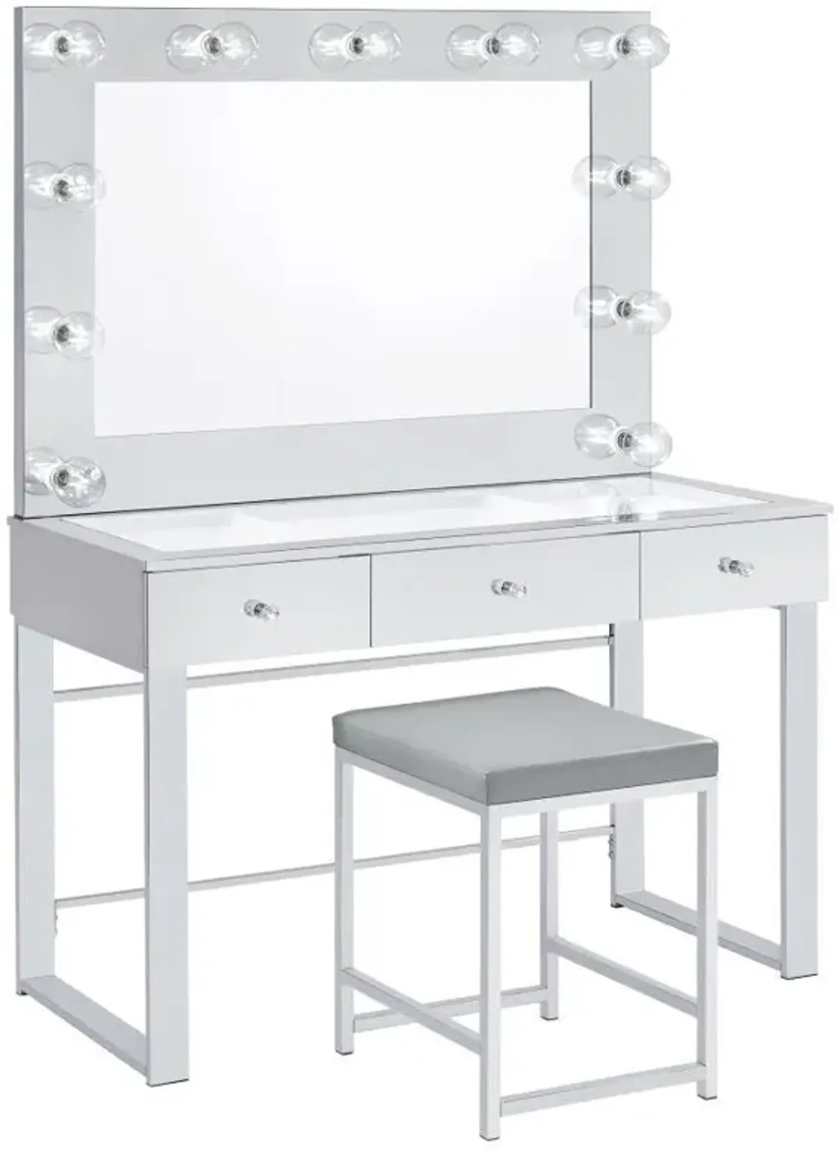 Umbridge - Upholstered Square Padded Cushion Vanity Stool - Light Gray