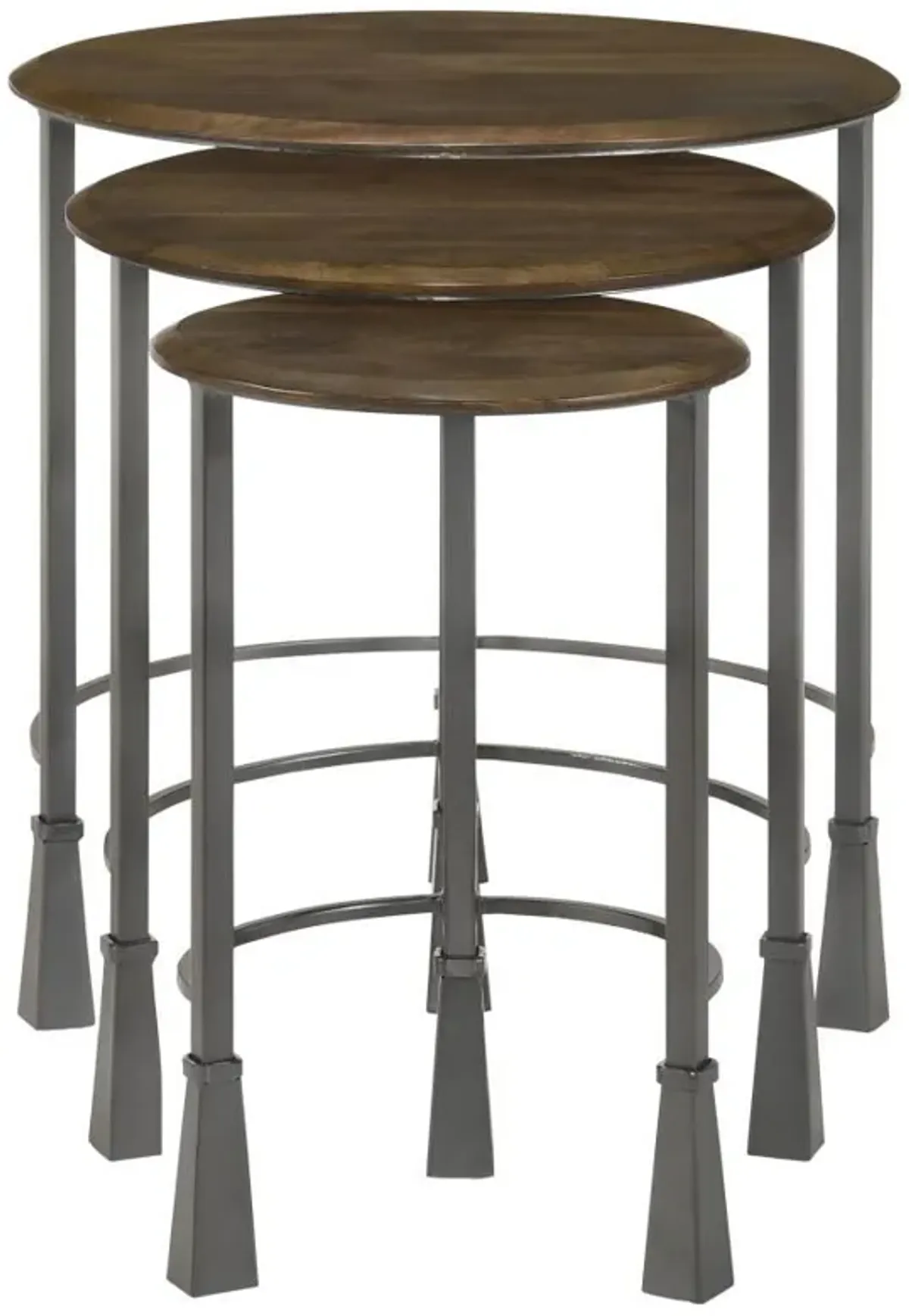 Deja - 3 Piece Round Nesting Table Set - Natural And Gunmetal