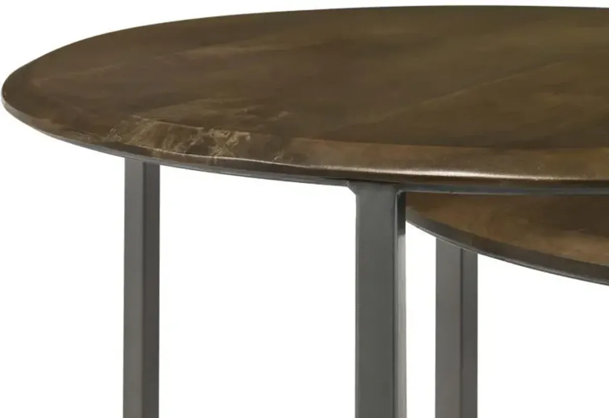 Deja - 3 Piece Round Nesting Table Set - Natural And Gunmetal