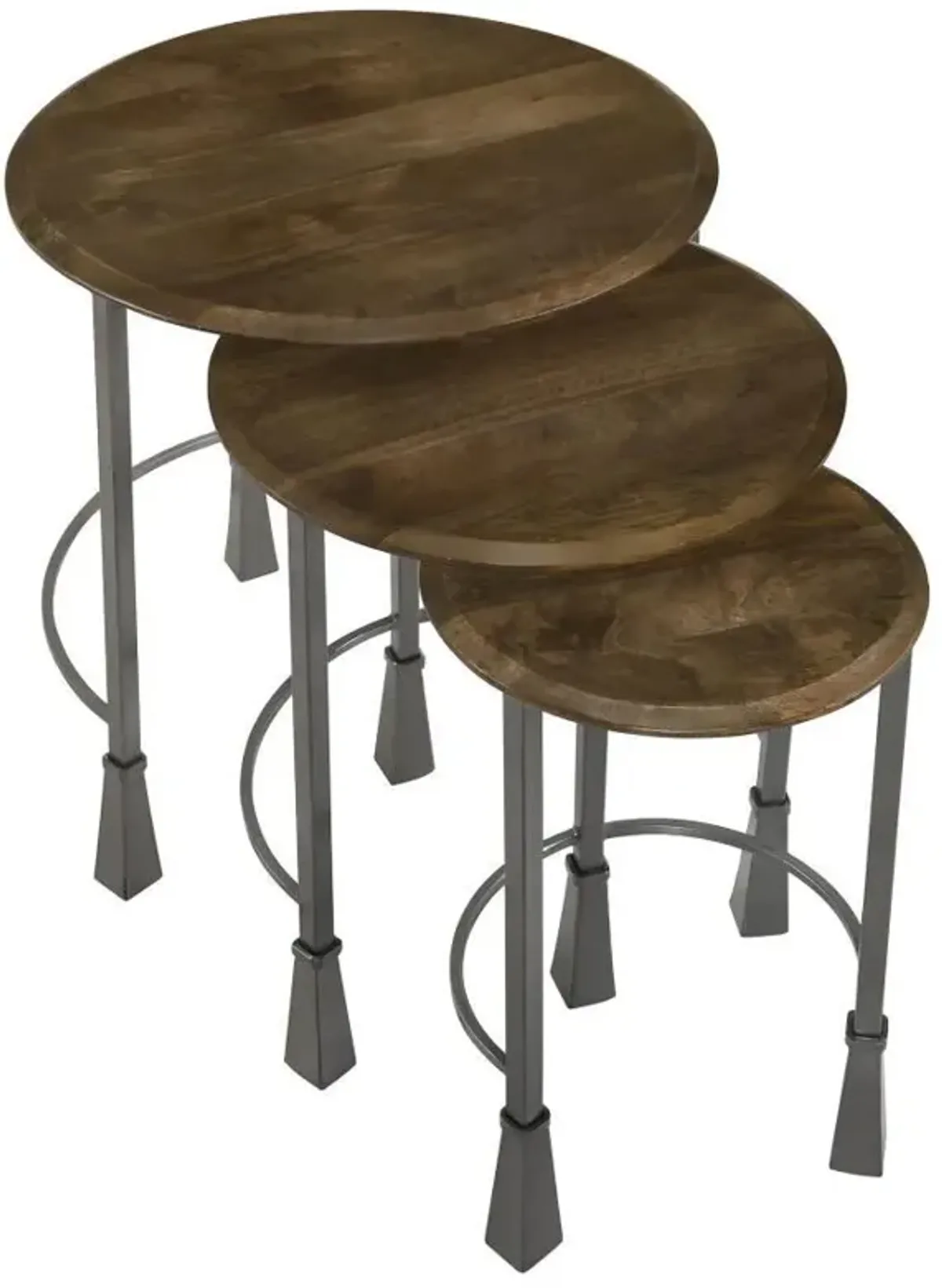 Deja - 3 Piece Round Nesting Table Set - Natural And Gunmetal