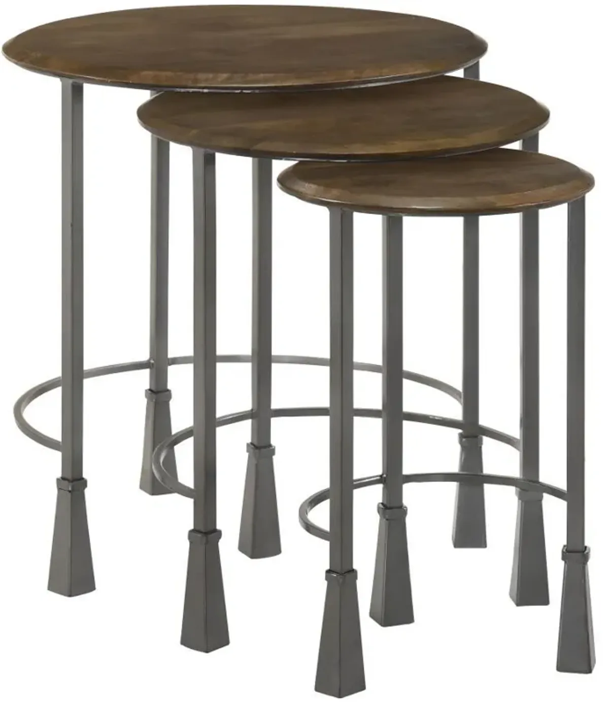 Deja - 3 Piece Round Nesting Table Set - Natural And Gunmetal