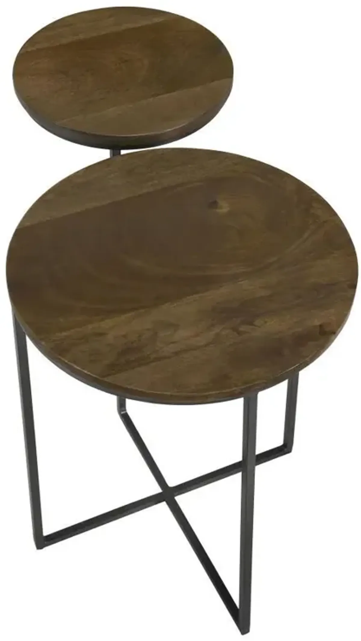 Yael - Round Mango Wood Accent Side Table - Natural And Gunmetal