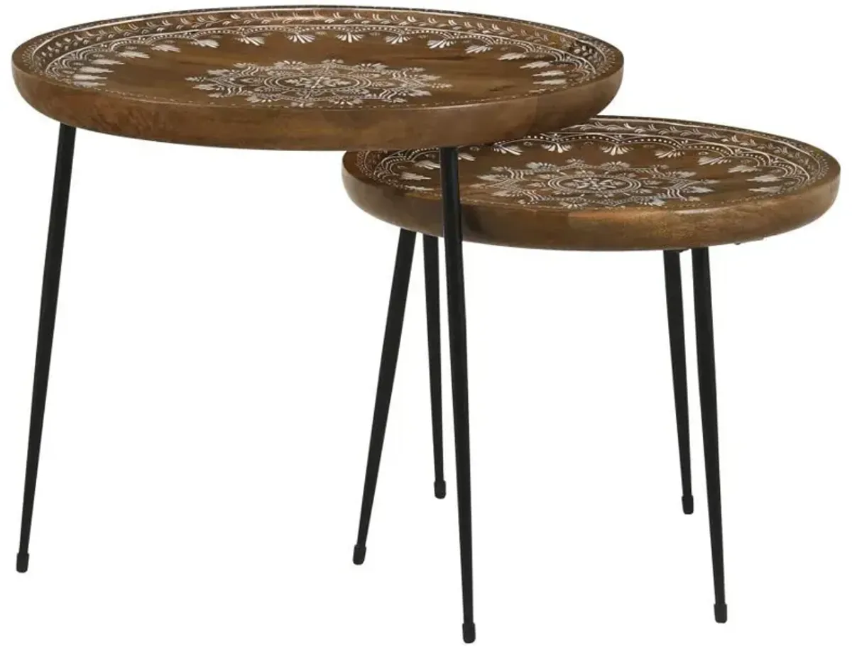 Nuala - 2 Piece Round Mango Wood Nesting Tables - Honey