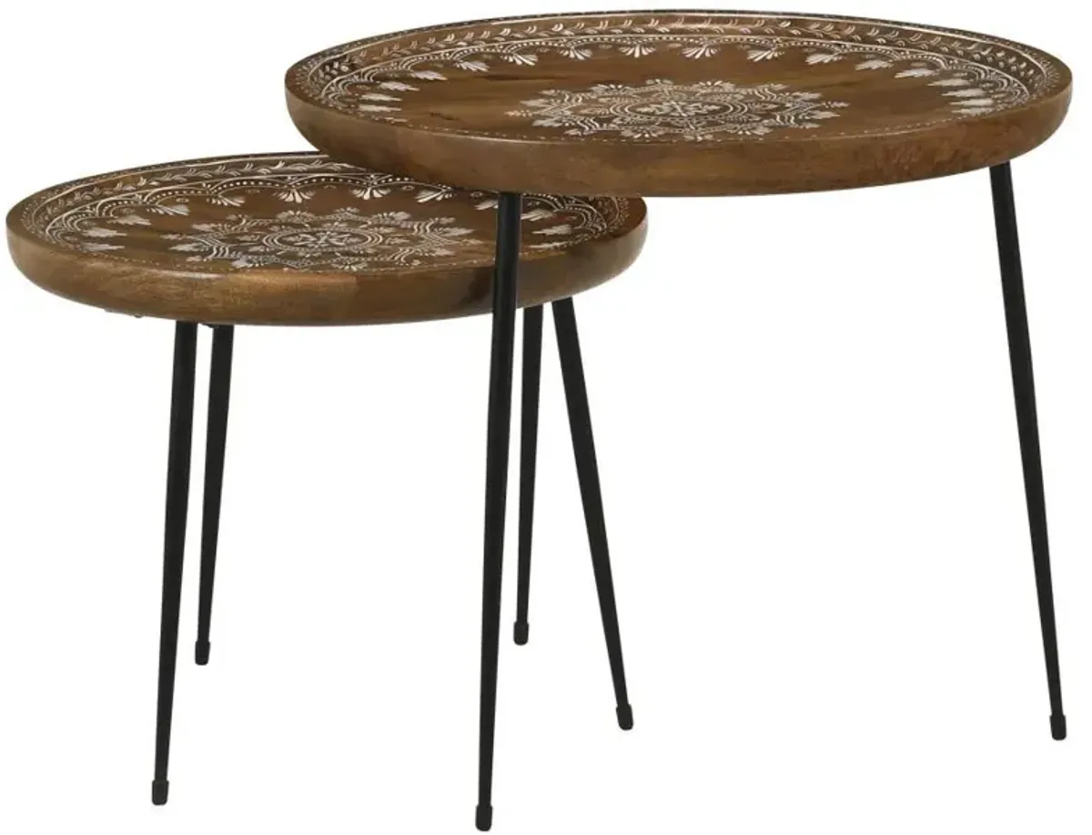 Nuala - 2 Piece Round Mango Wood Nesting Tables - Honey