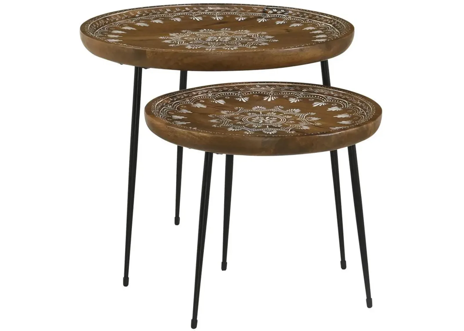 Nuala - 2 Piece Round Mango Wood Nesting Tables - Honey