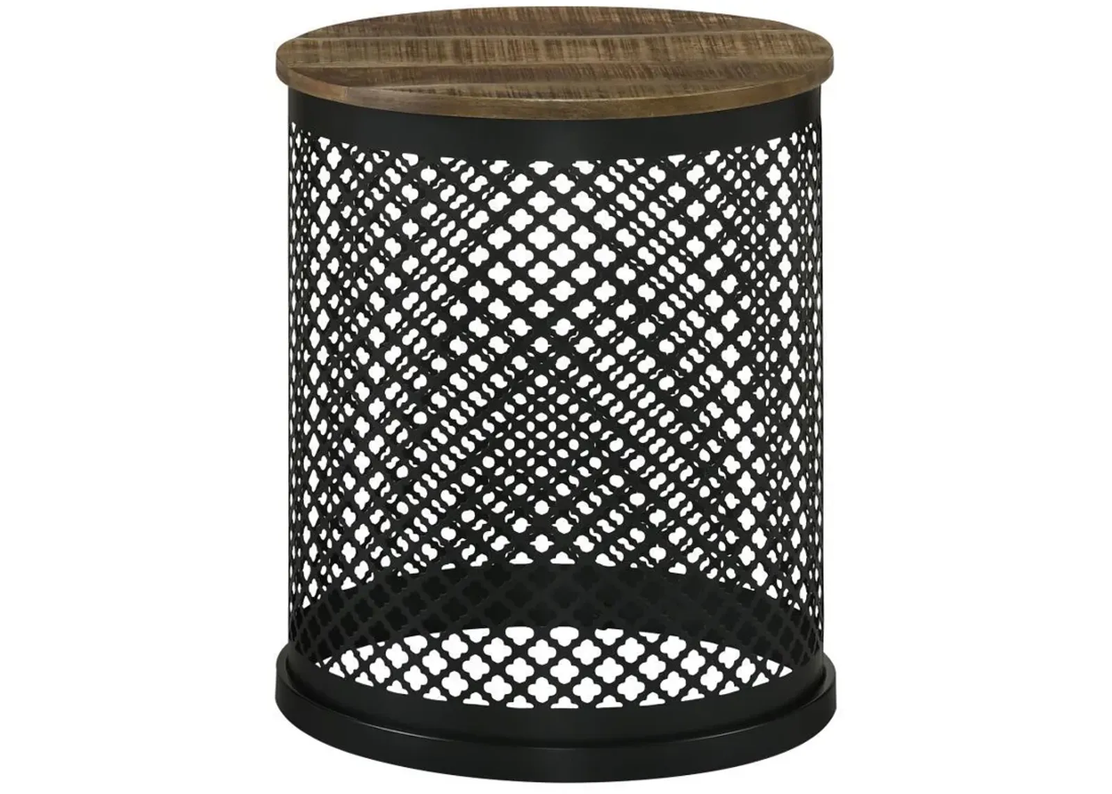 Aurora - Round Drum Base Accent Side Table - Natural And Black