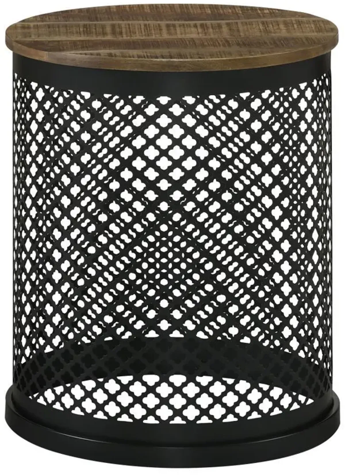 Aurora - Round Drum Base Accent Side Table - Natural And Black