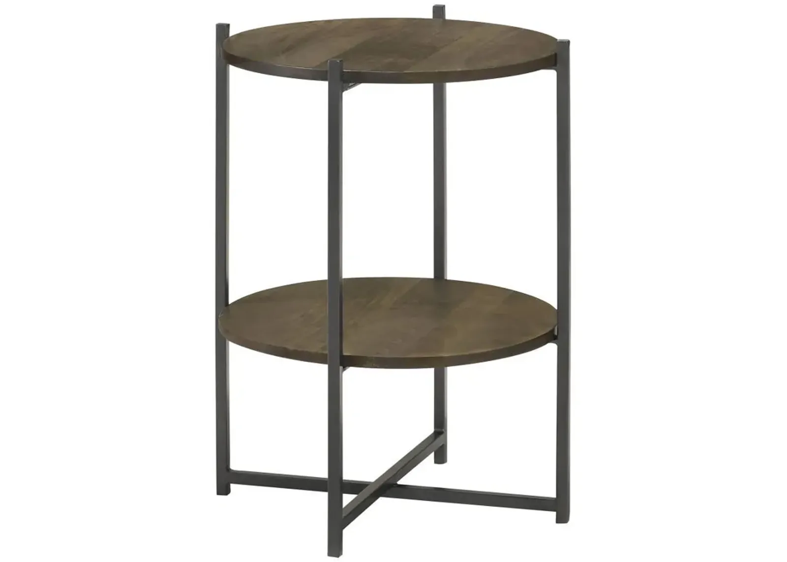 Axel - Round Accent Table With Open Shelf - Natural And Gunmetal