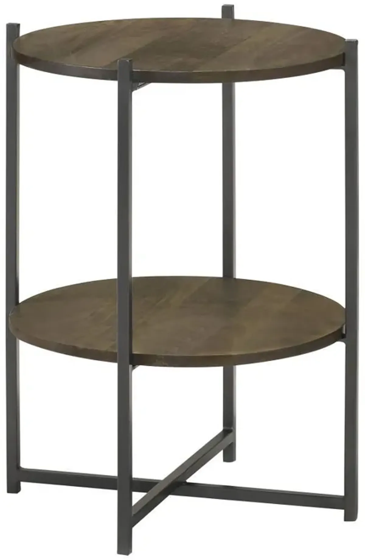 Axel - Round Accent Table With Open Shelf - Natural And Gunmetal