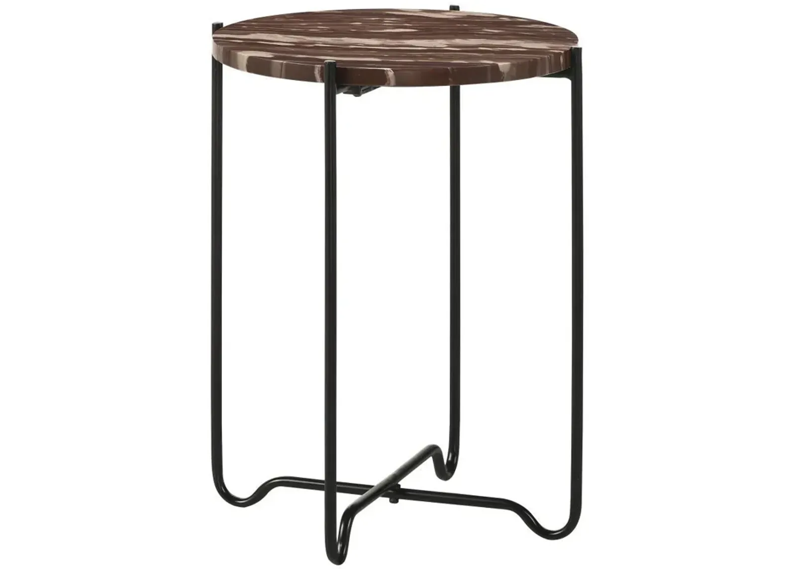 Latifa - Round Marble Top Accent Side Table - Red And Black