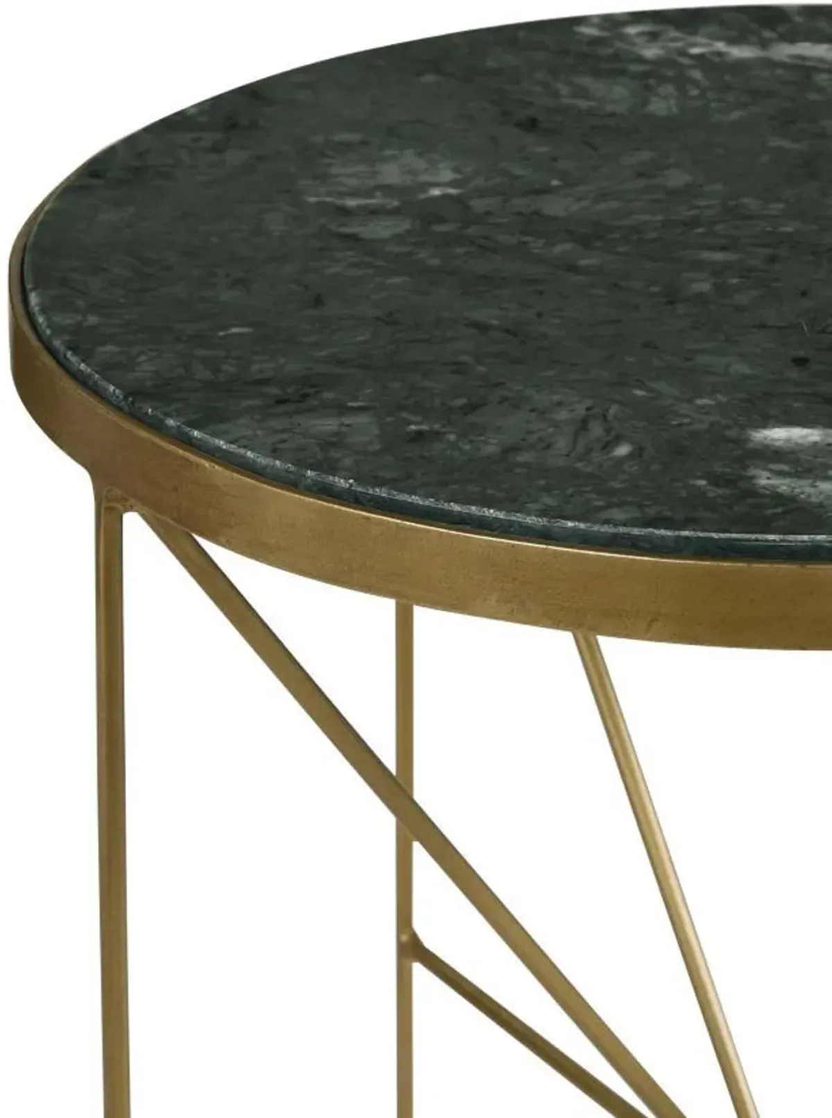 Eliska - Round Green Marble Top Accent Side Table - Antique Gold