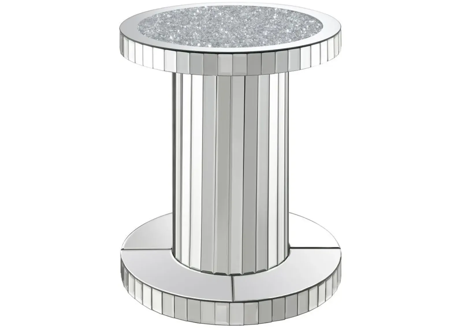 Dorielle - Round Mirrored Acrylic Crystal Side Table - Silver