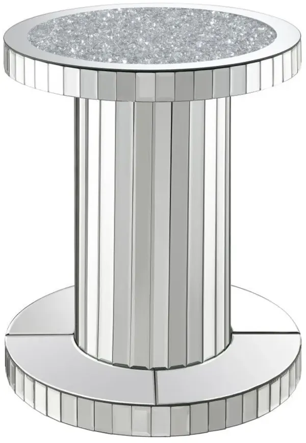 Dorielle - Round Mirrored Acrylic Crystal Side Table - Silver