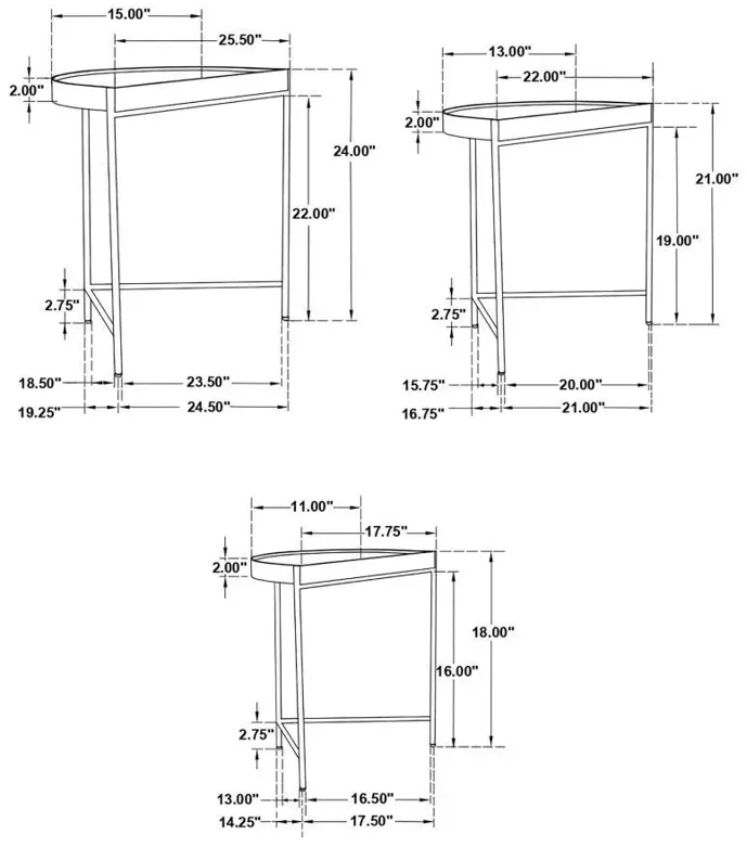 Tristen - 3 Piece Demilune Nesting Table With Recessed Top - Brown And Gold