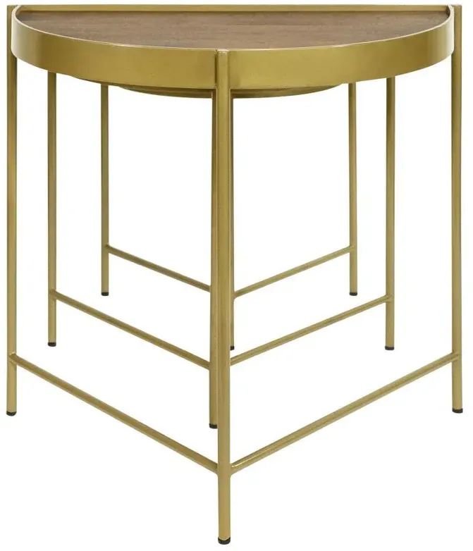 Tristen - 3 Piece Demilune Nesting Table With Recessed Top - Brown And Gold