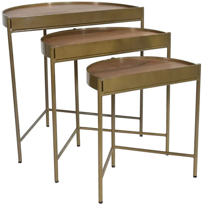 Tristen - 3 Piece Demilune Nesting Table With Recessed Top - Brown And Gold