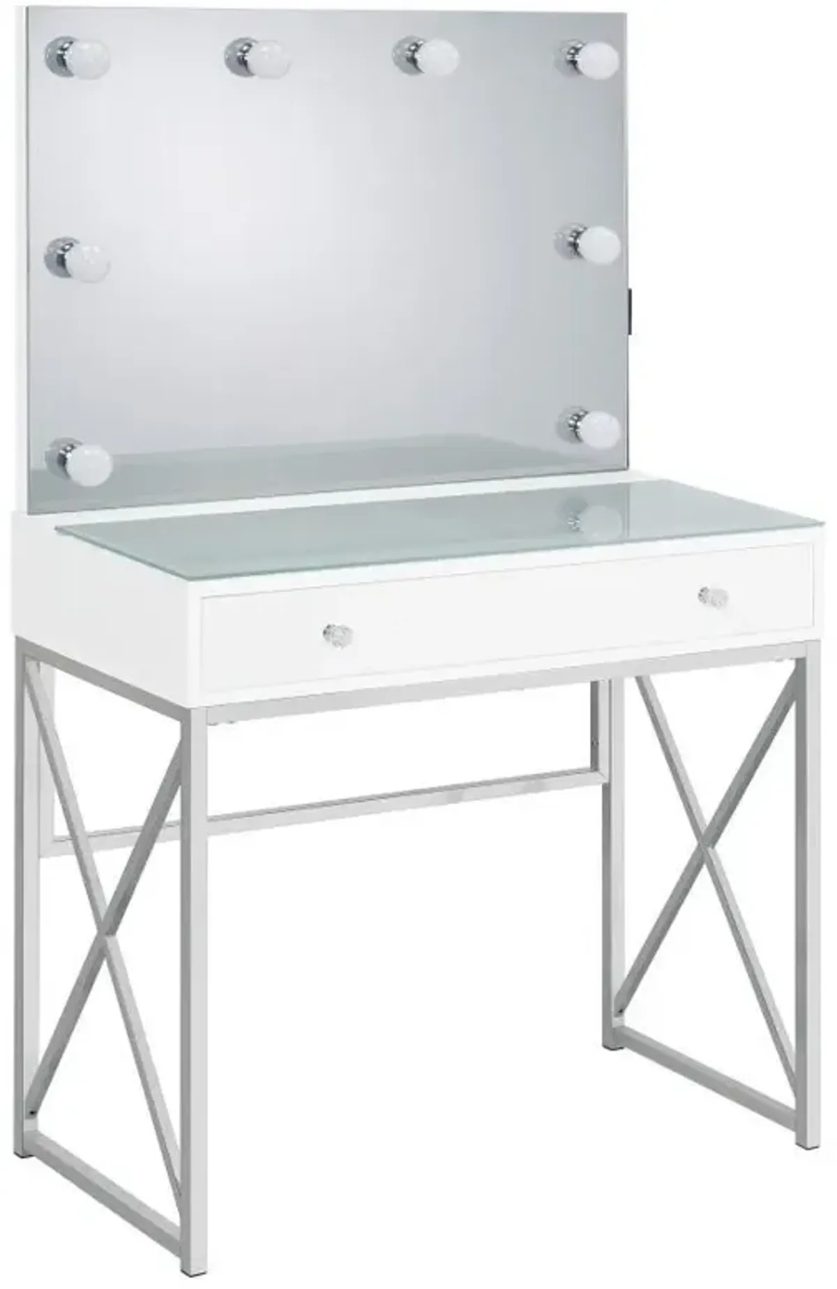 Eliza - Vanity Set With Lighting & Stool - White And Chrome