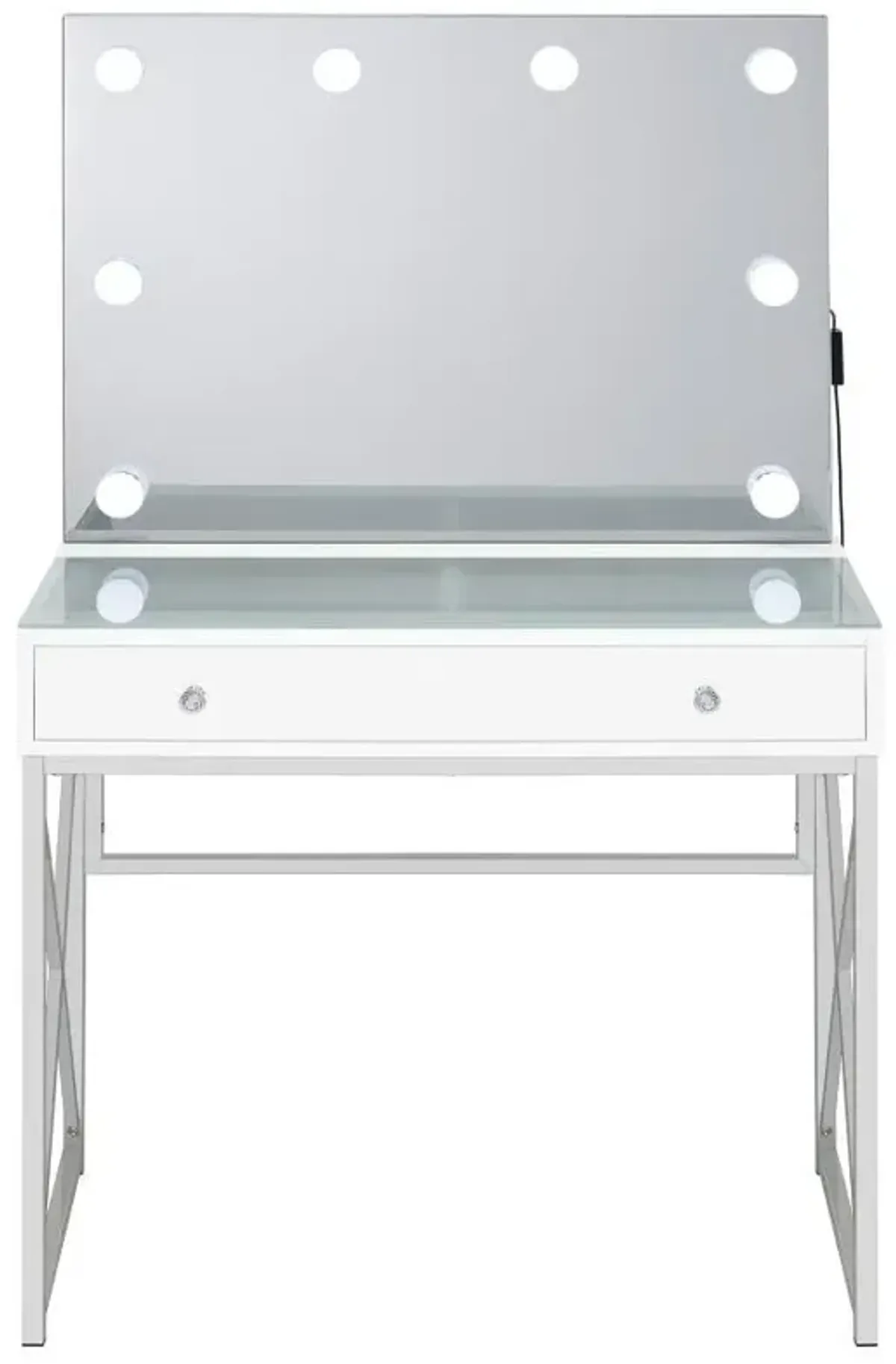 Eliza - Vanity Set With Lighting & Stool - White And Chrome