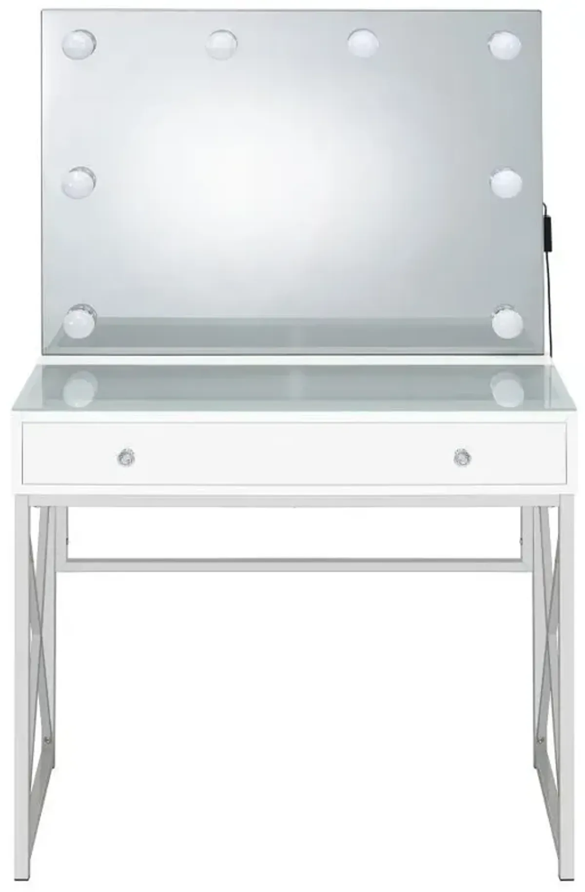 Eliza - Vanity Set With Lighting & Stool - White And Chrome