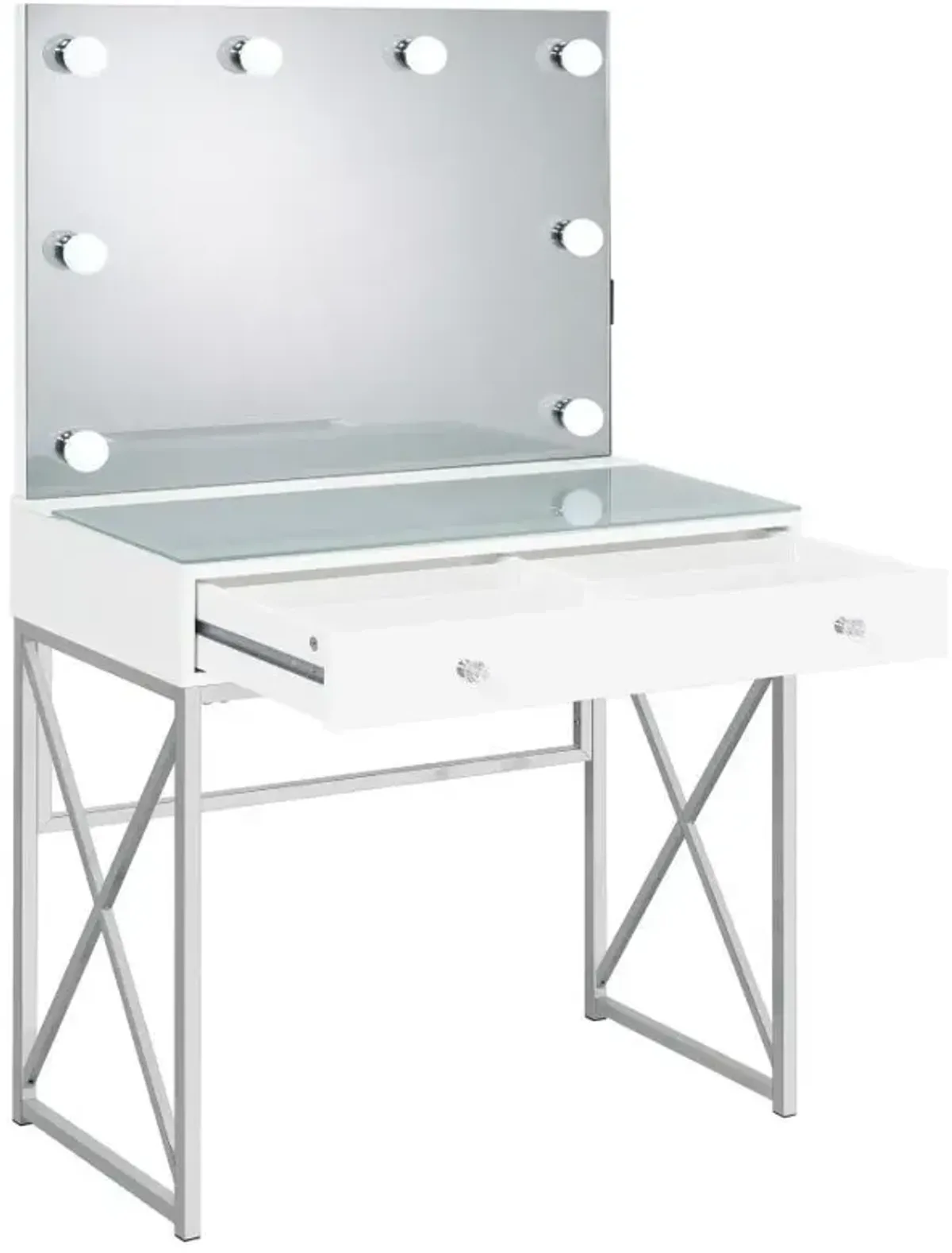 Eliza - Vanity Set With Lighting & Stool - White And Chrome